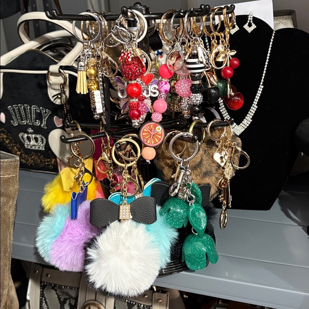 The Unbranded Brand Pom Charms - Purple,Blue black & black w/white, pink &black